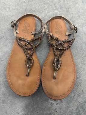 naughty monkey Bronze Metallic Beaded T-Strap Sandals
